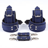 Navy Velour Leather Cuffs Set