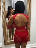 Sexy Women Hot Mini Party Lace Dress Red