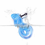 Clear Blue Vibrating Cockring with Ball Stretch